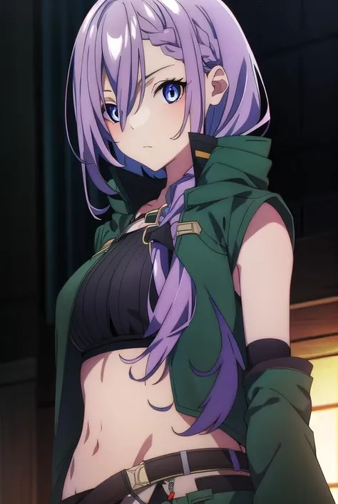 iseleveluna, <lora:iseleveluna-lora-nochekaiser:1>,
luna, long hair, purple hair, braid, hair between eyes, braided bangs,
BREAK gloves, navel, detached sleeves, black gloves, midriff, belt, pants, fingerless gloves, coat, asymmetrical clothes, green coat,
BREAK looking at viewer,
BREAK outdoors,
BREAK <lyco:GoodHands-beta2:1>, (masterpiece:1.2), best quality, high resolution, unity 8k wallpaper, (illustration:0.8), (beautiful detailed eyes:1.6), extremely detailed face, perfect lighting, extremely detailed CG, (perfect hands, perfect anatomy),