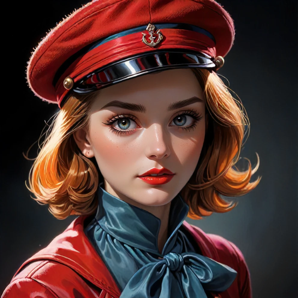 digital painting, female human, fantasy, woolen-cap, portrait, canvas-pants, jerkin, doublet, 16th-century-sailor, medium shot <lora:EnvyCharacterPortraitHelperXL01:0.8> solo character portrait, dark background, fixl-art , barnum-melancholy