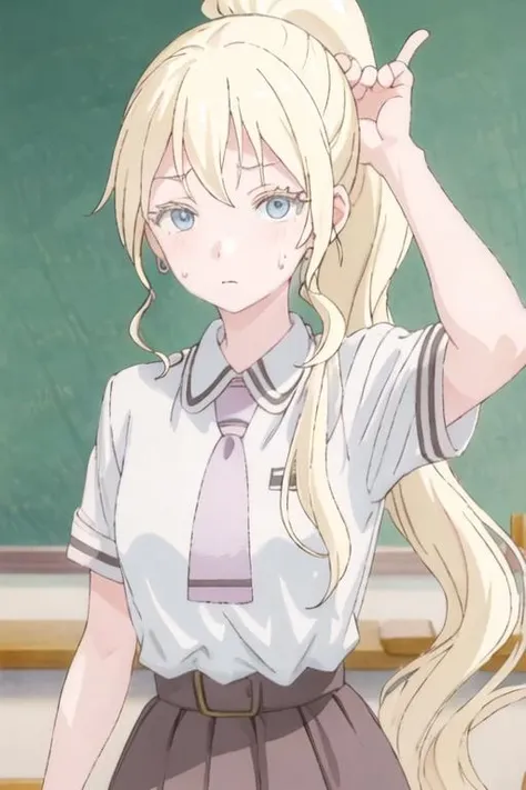 score_9, score_8_up, score_7_up, source_anime,
KitagawaMarin,
1girl, mischievous smile,
multicolored hair, long hair, magenta eyes, ear piercing, earrings, pink nails, makeup,
MarinSchool, bead bracelet, black choker, neck bell, ring, collared shirt, white shirt, short sleeves, blue necktie, plaid skirt, blue skirt, tied shirt,
standing, looking at viewer, blonde,
indoors, classroom, blurry background, wink, (((big ass))), no panties
