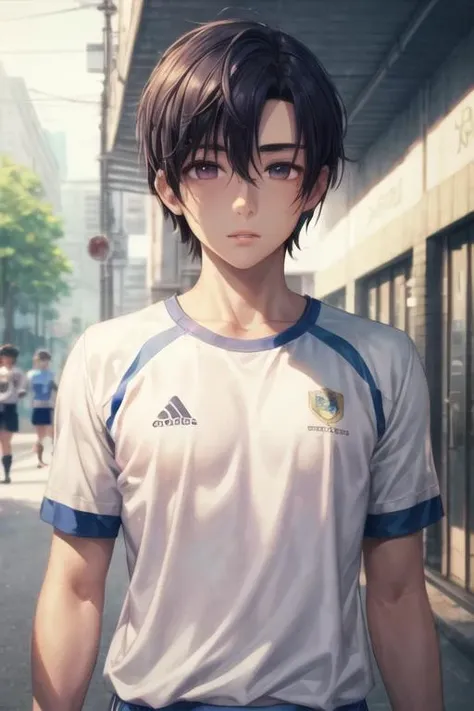 masterpiece, best quality, high quality, 1boy, solo, male focus, looking at viewer, upper body, depth of field, <lora:nicol_ascart:0.70>, nicol_ascart, , sportswear