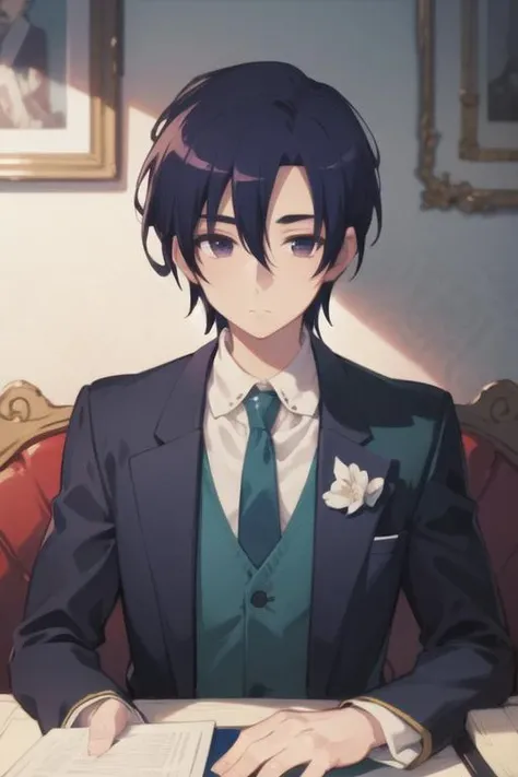 masterpiece, best quality, ultra-detailed, illustration, 1boy, solo, male focus, looking at viewer, , , <lora:nicol_ascart:0.74>, nicol_ascart, , formal, necktie, dress shirt