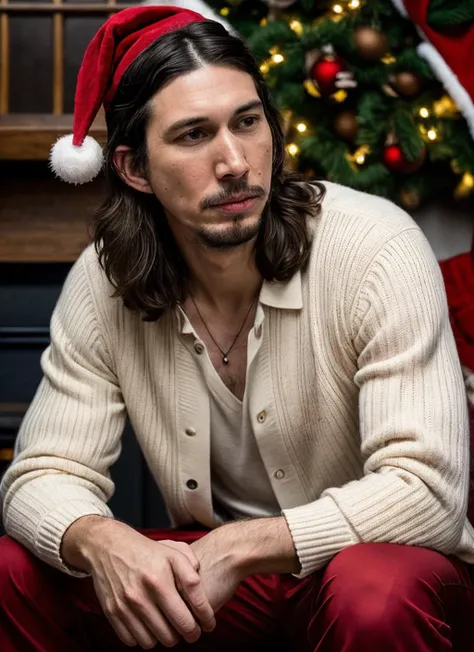 RAW photo of adamdriver-ti, natural lighting, 8k uhd, dslr, high quality, film grain, Fujifilm XT3, <lora:add_detail:0.7> by Edward Weston, (christmas clothing), masculine