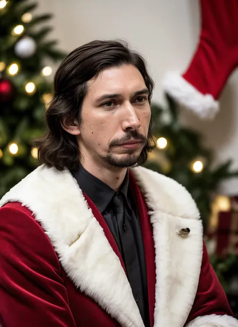 RAW photo of adamdriver-ti, natural lighting, 8k uhd, dslr, high quality, film grain, Fujifilm XT3, <lora:add_detail:0.7> by Henri Cartier-Bresson, (christmas clothing), masculine