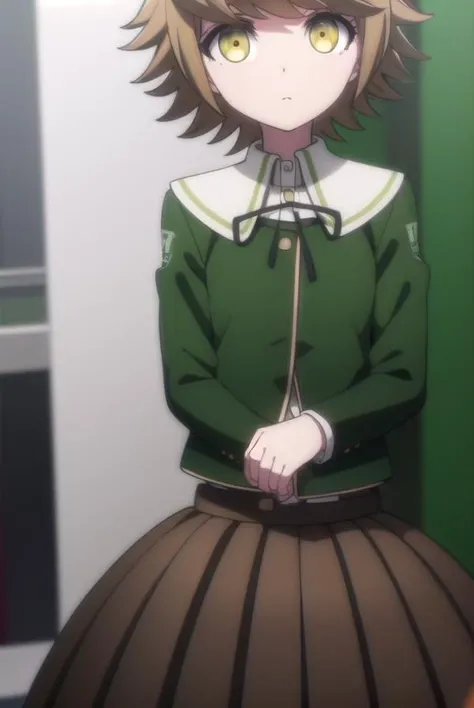 chihirofujisaki, <lora:chihiro fujisaki s1-lora-nochekaiser:1>,
chihiro fujisaki, short hair, bangs, brown hair, (brown eyes:1.3), male focus, otoko no ko,
BREAK skirt, shirt, long sleeves, ribbon, school uniform, jacket, pleated skirt, black ribbon, neck ribbon, brown skirt, green jacket,
BREAK outdoors, classroom,
BREAK looking at viewer, (cowboy shot:1.5),
BREAK <lyco:GoodHands-beta2:1>, (masterpiece:1.2), best quality, high resolution, unity 8k wallpaper, (illustration:0.8), (beautiful detailed eyes:1.6), extremely detailed face, perfect lighting, extremely detailed CG, (perfect hands, perfect anatomy),