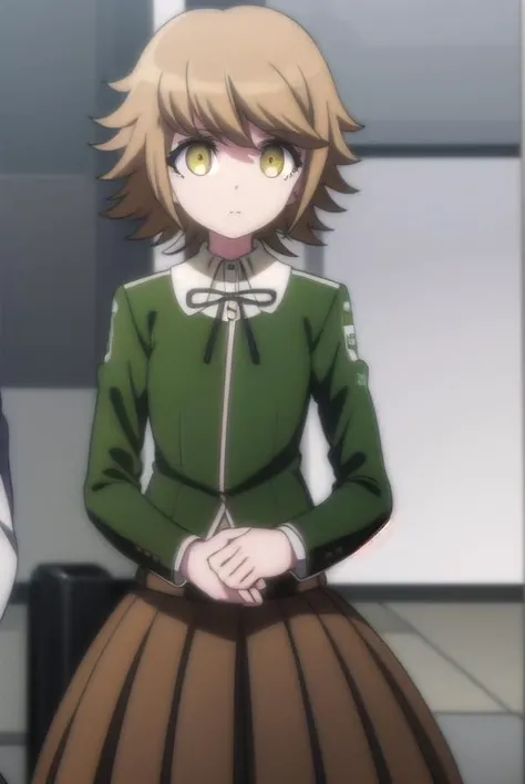 chihirofujisaki, <lora:chihiro fujisaki s1-lora-nochekaiser:1>,
chihiro fujisaki, short hair, bangs, brown hair, (brown eyes:1.3), male focus, otoko no ko,
BREAK skirt, shirt, long sleeves, ribbon, school uniform, jacket, pleated skirt, black ribbon, neck ribbon, brown skirt, green jacket,
BREAK outdoors, classroom,
BREAK looking at viewer, (cowboy shot:1.5),
BREAK <lyco:GoodHands-beta2:1>, (masterpiece:1.2), best quality, high resolution, unity 8k wallpaper, (illustration:0.8), (beautiful detailed eyes:1.6), extremely detailed face, perfect lighting, extremely detailed CG, (perfect hands, perfect anatomy),