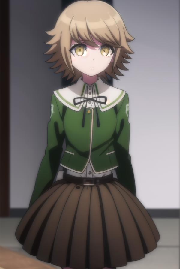 A close up of a person in a skirt and a green jacket - SeaArt AI