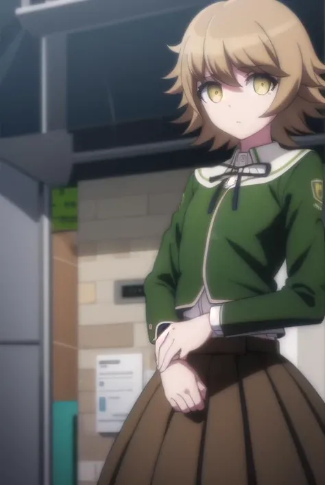 chihirofujisaki, <lora:chihiro fujisaki s1-lora-nochekaiser:1>,
chihiro fujisaki, short hair, bangs, brown hair, (brown eyes:1.3), male focus, otoko no ko,
BREAK skirt, shirt, long sleeves, ribbon, school uniform, jacket, pleated skirt, black ribbon, neck ribbon, brown skirt, green jacket,
BREAK outdoors, classroom,
BREAK looking at viewer, (cowboy shot:1.5),
BREAK <lyco:GoodHands-beta2:1>, (masterpiece:1.2), best quality, high resolution, unity 8k wallpaper, (illustration:0.8), (beautiful detailed eyes:1.6), extremely detailed face, perfect lighting, extremely detailed CG, (perfect hands, perfect anatomy),