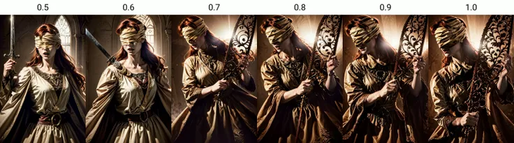 (masterpiece, best quality:1.3)
<lora:add_detail:0.7> <lora:epi_noiseoffset2:1> <lora:NurseDBD:0.5>
NurseDBD, 1girl, solo, long hair, open mouth, holding, upper body, weapon, red hair, sword, holding weapon, armor, blindfold, sepia tone, Donato Giancola, Joseph Christian