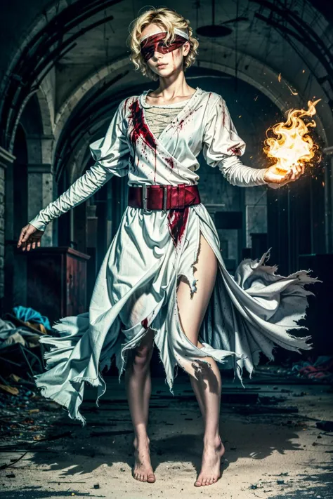 (masterpiece, best quality:1.3)
<lora:add_detail:0.7> <lora:epi_noiseoffset2:1> <lora:NurseDBD:0.8>
NurseDBD, 1girl, solo, short hair, gloves, dress, closed mouth, standing, full body, barefoot, belt, white dress, torn clothes, blood, bandages, fire, blindfold, blood on clothes, blood on hands