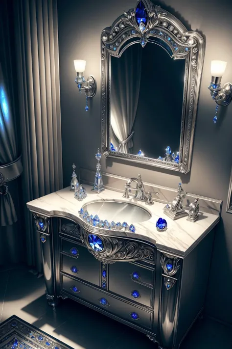 masterpiece, photorealistic, <lora:SilverSapphireAI:0.8>, a SilverSapphireAI sink, intricate, edge lighting,