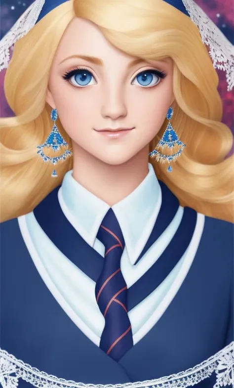 a beautiful picture of luna, wearing  a school uniform, masterpiece, detailed art, artstation 4k, (fully in frame:1.1), soft skin, blonde, detailed face, bright blue eyes, young woman