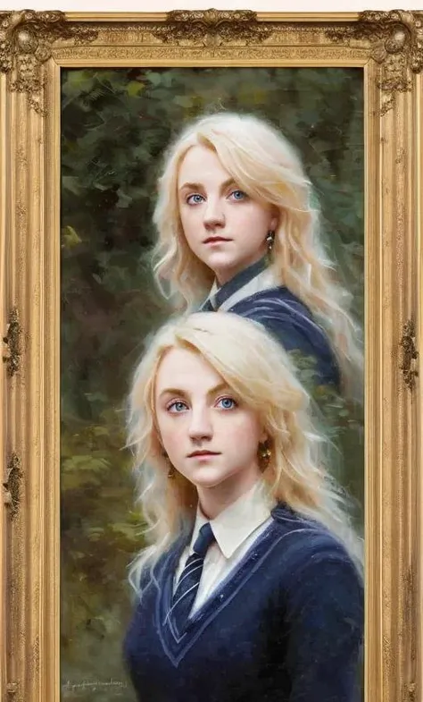 a beautiful picture of luna, wearing  a school uniform, masterpiece, detailed,  by daniel gerhartz, detailed art, artstation 4k, (fully in frame:1.1), soft skin, blonde, detailed face, bright blue eyes, young woman