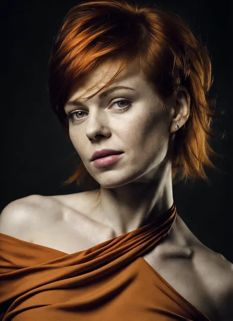 portrait of sks woman by Flora Borsi, style by Flora Borsi, bold, bright colours, orange Mohawk haircut, ((Flora Borsi)), <lora:locon_rudaxsh_v1_from_v1_64_32:1>