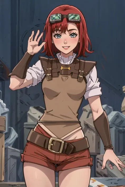 ((masterpiece,best quality)), absurdres,
<lora:ShopGirl_VRMMO_Katsudouki_Anime:0.8>, ShopGirl_VRMMO_Katsudouki, shorts, red shorts, shirt, short sleeves,
blushing, contrapposto,
solo, smiling, looking at viewer, cowboy shot,
cinematic composition, dynamic pose