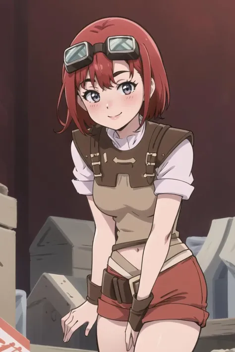 ((masterpiece,best quality)), absurdres,
<lora:ShopGirl_VRMMO_Katsudouki_Anime:0.8>, ShopGirl_VRMMO_Katsudouki, shorts, red shorts, shirt, short sleeves, 
blushing, leaning forward, 
solo, smiling, looking at viewer, cowboy shot, , 
cinematic composition,  dynamic pose