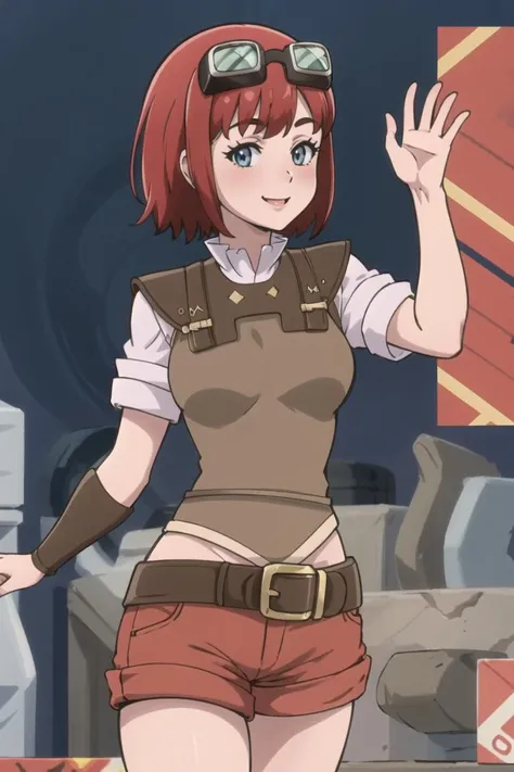 ((Best quality)), ((masterpiece)), (detailed), perfect face perfect figure, blue skinny jeans, Brown hair, Iron Breastplate, girl in blue jeans and iron armor, without ordering, short sleeves, red scarf