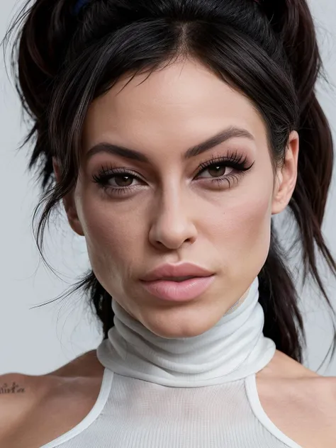 High detail RAW color Photo of gorgeous kissins, fit, toned, sexy look, high detail hair, (white turtleneck dress:1.2!), (skin pores, skin imperfections), sharp body, highly detailed body, highly detailed face, sharp focus, 8k high definition, insanely detailed, intricate, masterpiece, highest quality, <lora:epiNoiseoffset_v2:0.6>, <lora:add_detail:0.8>