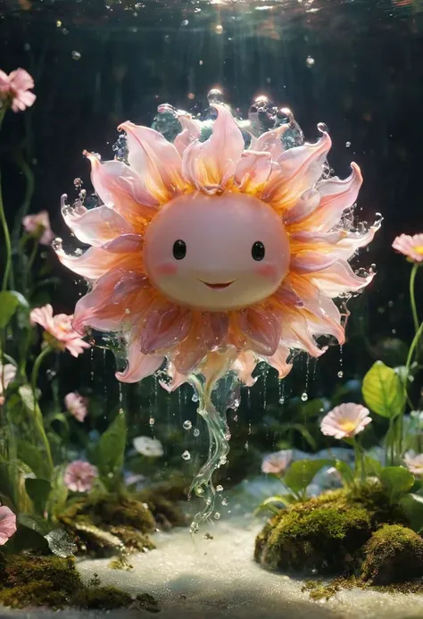 Envision a whimsical fantasy world where a colossal, cute, blushed, and irresistibly translucent transparent ethereal very flowers and sunlight slime takes center stage. Picture the slime with a mischievous charm, its surface reflecting a soft glow. Amidst its translucent body, an unexpected sight catches the eye  forget me not flowers suspended within its stomach. This charming and slightly perplexing scene invites you to explore the magical and endearing mysteries of this fantastical realm, where even the most mundane objects take on a delightful and surreal twist within the embrace of the giant, lovable slime.
very detailed, hd, RAW photograph, masterpiece, top quality, best quality, official art,highest detailed, atmospheric lighting, cinematic composition, complex multiple subjects, 4k HDR, vibrant, highly detailed, Leica Q2 with Summilux 35mm f/1.2 ASPH, Ultra High Resolution, wallpaper, 8K, Rich texture details, hyper detailed, detailed eyes, detailed background, dramatic angle, epic composition, high quality , (8k, RAW photo, highest quality), hyperrealistic,