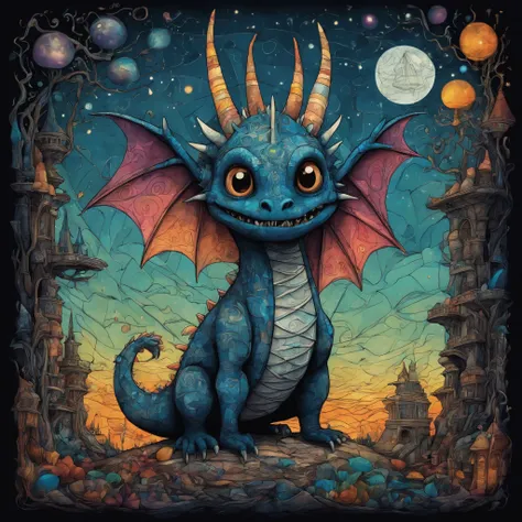 Magical Mathematics two parts in one art, double exposure, cute little detailed shocked perfect dragon trying to understand what all these weird scary words mean : Hyperbola, Parabola, Pi, Euler's Number, Complex Numbers, Tessellations, Orthogonal Projection, Riemann Surface, Golden Ratio, best quality, dark tales, Craola, Dan Mumford, Andy Kehoe, Miyazaki 2d, flat, cute, adorable, vintage, art on a cracked paper, fairytale, patchwork, stained glass, storybook detailed illustration, cinematic, ultra highly detailed, tiny details, beautiful details, mystical, luminism, vibrant colors, complex background