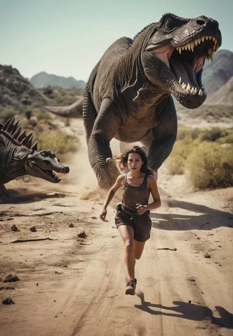 concept art cinematic photo analog film photo ((best best quality)), ((masterpiece)), ((realistic)), (detailed), action sequence woman running in postapocalyptic setup chased by giant Komodo Dragon, screeming, scared, fear, film grain, lightshaft, highly detailed skin, blush, (masterpiece), absurdres, HDR , . faded film, desaturated, 35mm photo, grainy, vignette, vintage, Kodachrome, Lomography, stained, highly detailed, found footage . 35mm photograph, film, bokeh, professional, 4k, highly detailed . digital artwork, illustrative, painterly, matte painting, highly detailed