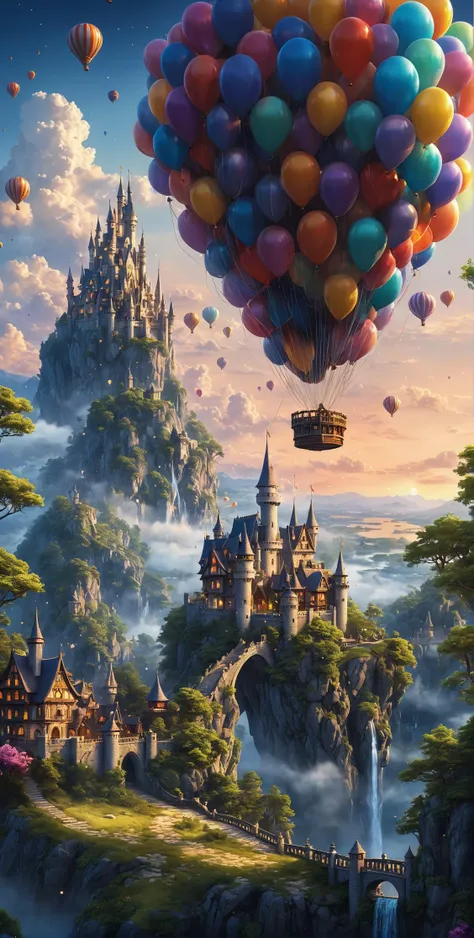 (high quality:1.4), (best quality:1.4), (masterpiece:1.4), epic fantasy castle, official art, official wallpaper, surreal, floating islands:1.1, detailed landscape:1.1, magic in the air:1.1, stardust:1.1, night sky, whimsical atmosphere:1.1, dreamlike world:1.1, baloons moonlight:1.1, enchanted forest, wisdom:1.1, powerful energy:1.1, guardian angels:1.1, peaceful:1.1, vibrant colors, (detailed:1.05), (extremely detailed:1.06), sharp focus, (intricate:1.03), cinematic lighting, (extremely intricate:1.04), (epic scenery:1.09), vibrant colors, (beautiful scenery:1.08), (detailed scenery:1.08), (intricate scenery:1.07), (wonderful scenery:1.05),, (sharp focus,absurdres,high quality,masterpiece,highres,best quality:1.5)