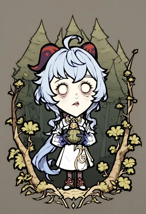 score_9, score_8_up, score_7_up,
dontstarvestyle, blank eyes,
1girl, solo, (chibi), weird, terrifying, horrible,
holding a ax,
ganyu \(genshin impact\),
green forest,
sundown,