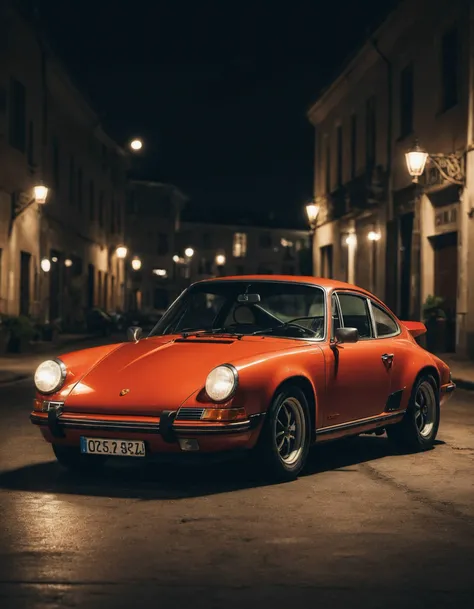 cinematic photo of old porsche, perfect lighting, evening, vibrant, high detailed, epic, aesthetic