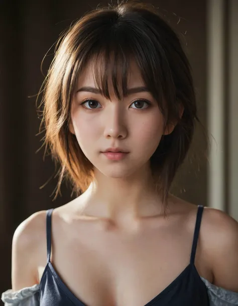 centered, anime, portrait photo of a 20 y.o woman, cute face, cleavage, hard shadows