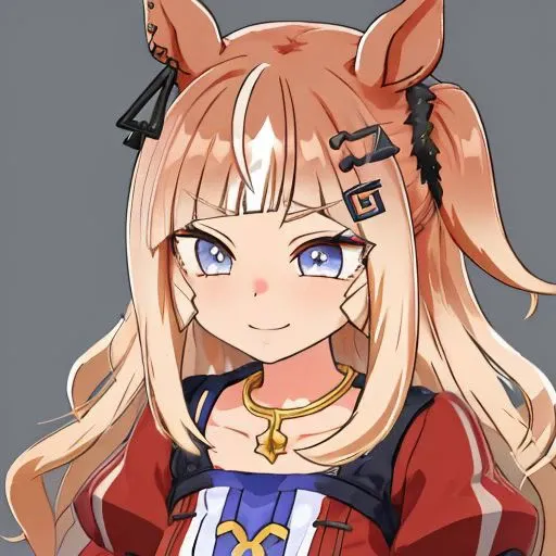 espoir_city(umamusume) , 1girl , standing , evil smile , laughing , hair ornament, multicolored hair, kanikama, mesugaki , young girl , upper body , red clothes, neckless