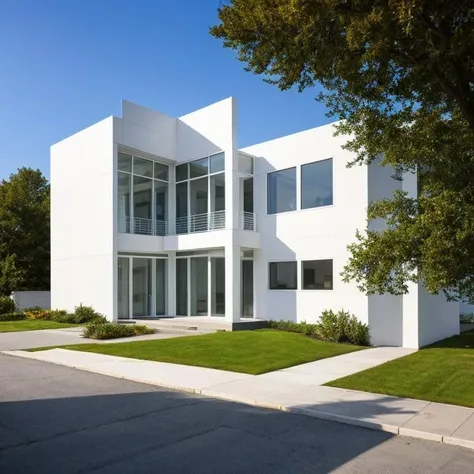Best quality, masterpiece, realistic, Meier_white_house, architecture, photo realistic, super detailed, intricate, in the city, on the street, <lora:Meier_white_house_v2:0.6>