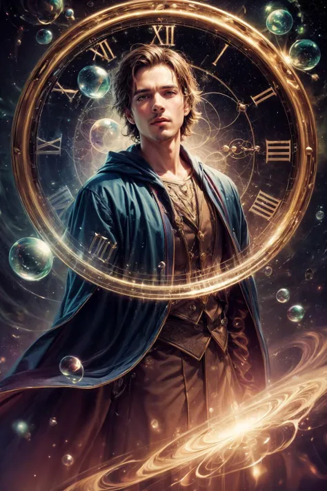<lora:add_detail:1>
(1man, thin adult male:1.2), dark brown eyes, chestnut hair, mutton chops,
(style-swirlmagic:0.8), portrait, solo, half shot, looking down, detailed background, detailed face, (<lora:ChronomancyAI:0.5>, ChronomancyAI, chronomancy theme:1.1), bubble-wizard, orange sorcerer robes, surrounded by light green bubbles, rainbow, floating orbs, large bubbles, floating sparkling particles, transclucent, glowing bubbles, swirling bubbles, graceful, bubbles in background, intricate patterns, starry sky, magical atmosphere,
<lora:_rL2170:0.4>,