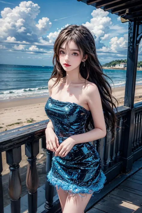 best quality,[masterpiece],((beautiful:0.75) cute girl:0.75),Professional,photo_(medium),ultra-fine painting,1girl,(long hair:1.4),outdoors,(front:1.3),(standing:1.3),seaside,cloudy sky,(cowboy_shot:1.2),braid,
<lora:add_detail:1>, <lora:Special clothes46:0.75> Special clothes46,strapless dress