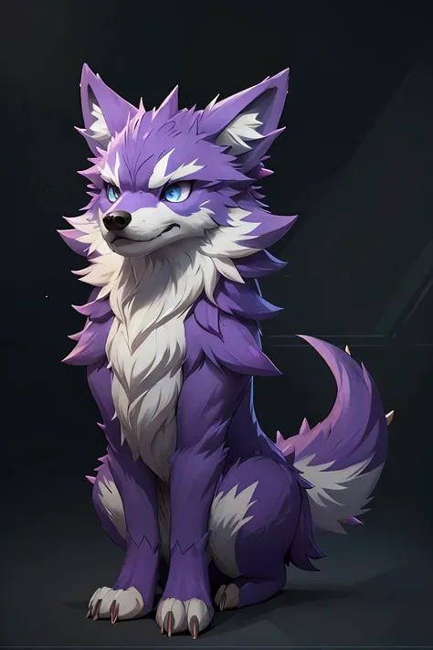 pmmkr2024, magic, anime, cartoon, creature, best quality, trending on artstation, masterpiece, cute, wolf, purple fur, spikey,<lora:pmmkr2024:0.8>,blue eyes,<lora:ral-crystals-sd15:0.5>,