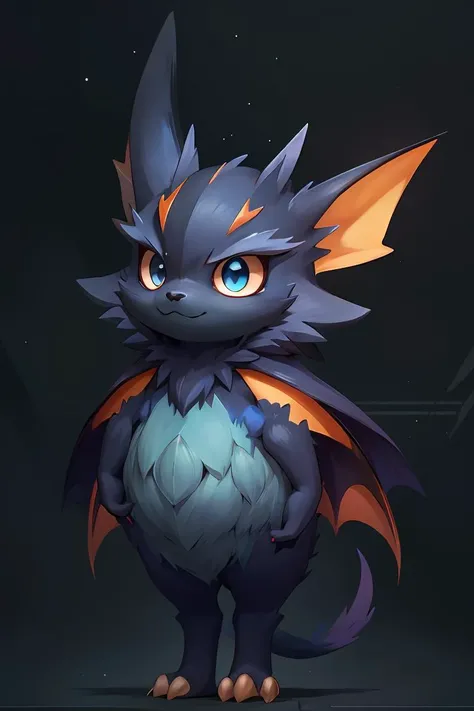 pmmkr2024, magic, anime, cartoon, creature, best quality, trending on artstation, masterpiece, cute, orange bat,<lora:pmmkr2024:0.8>,blue eyes,<lora:ral-crystals-sd15:0.5>,
