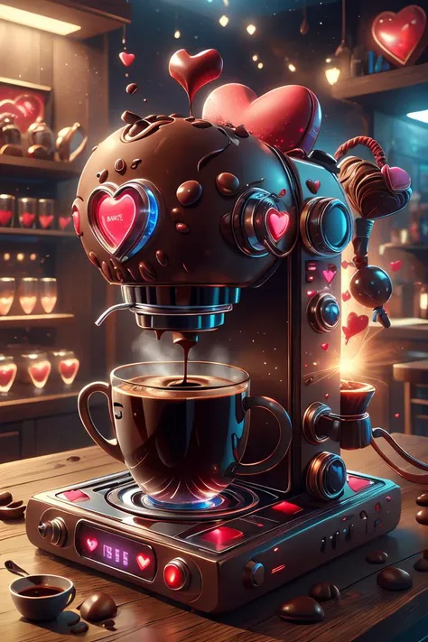 valentinetech, scifi,   tasty details,coffee machine,<lora:ValentineTech-18:0.8>,