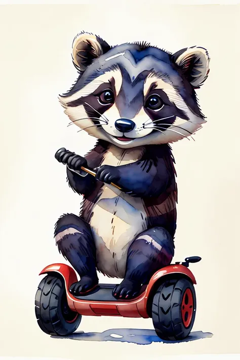 master piece,high quality,vintage watercolor,illustration,cute,stuffed animal,A raccoon giggles on a Segway,<lora:ãç»æ¬æç»ãæ°´å½©é£æ ¼æç» ç»æ¬æ
äº å¨ç©ä¸»é¢_v1.0:0.8>,