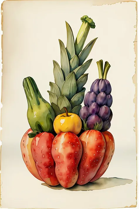 master piece,high quality,vintage watercolor,illustration,cute,stuffed animal,Various vegetables and fruits,still life,<lora:ãç»æ¬æç»ãæ°´å½©é£æ ¼æç» ç»æ¬æ
äº å¨ç©ä¸»é¢_v1.0:0.8>,no humans,