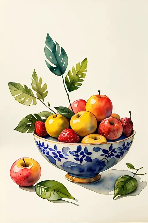 master piece,high quality,vintage watercolor,illustration,cute,Sketching still life,fruits,leaves,cups,<lora:ãç»æ¬æç»ãæ°´å½©é£æ ¼æç» ç»æ¬æ
äº å¨ç©ä¸»é¢_v1.0:0.8>,no humans,