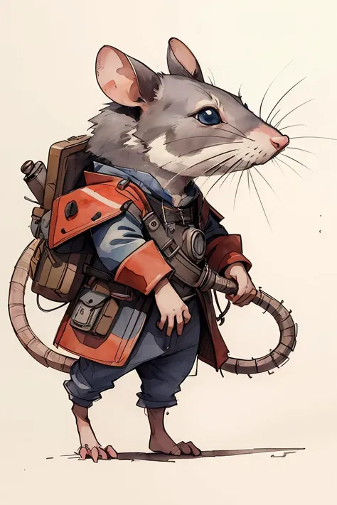 <lora:Mechanimals:0.3>,2d artwork,sketch,ink and watercolor artwork,a (mechanized:0.5) rat,