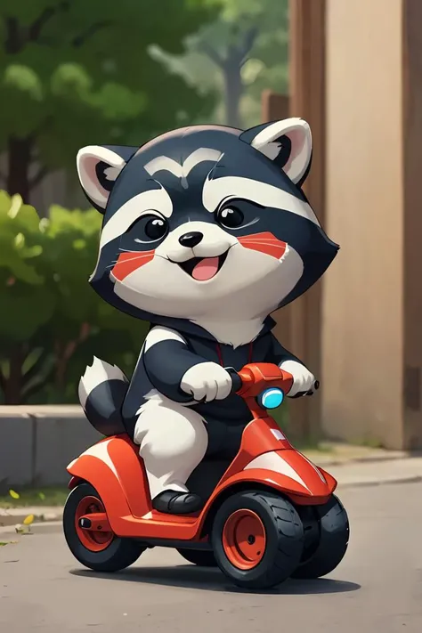 blindbox,A raccoon giggles on a Segway,<lora:cute_blindbox_v2:0.4>,