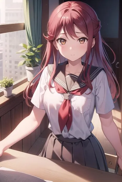 Anime girl with red hair and a white shirt and tie - SeaArt AI