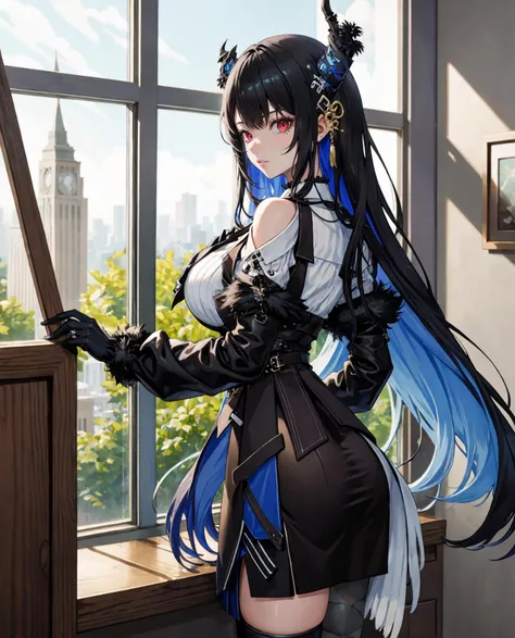 (masterpiece, top quality, best quality, official art, beautiful and aesthetic:1.2),1girl, (tattoo), solo, japanese clothes, hair ornament, unsheathing, black hair, sheath, ((full back tattoo)), blue eyes, off shoulder, bare shoulders, looking back, from behind, flower, looking at viewer, holding, makeup, indoor, god rays, sparkle, glowing light, ((masterpiece)), ((best quality)), UHD, award winning, unreal engine 5, vaporware, shaded flat illustration, digital art, trending on artstation, highly detailed, fine detail, intricate