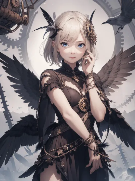 bird, no humans, wings, planet, fantasy, gem, star (symbol), jewelry, feathers, 1boy, gears, animal,
BREAK
absurdres, highres, ultra detailed, (1girl:1.3),