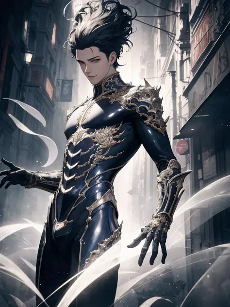 masterpiece, best quality, absurdres BREAK young man, clear transparent body, nightscape, cinematic, beautiful, intricate, detailed, art by aleksi briclot and artgerm and WLOP