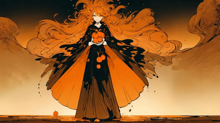 (flat color :1.4),(colorful:1.2),(((masterpiece))),(((bestquality))),((ultra-detailed)),(illustration),((anextremelydelicateandbeautiful)), 1 woman,(orage color theme:1.5),light leaks,strong wind,orange background,holding oranges between hands,detail face,standing,beautiful face,oranges floating in the air,light bloom,surreal, star eye, blush, beautiful eyes,