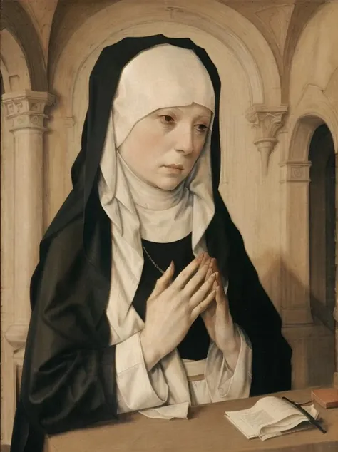 <lora:Early_Netherlandish_artstyle-10:1>, Netherlandic, praying nun