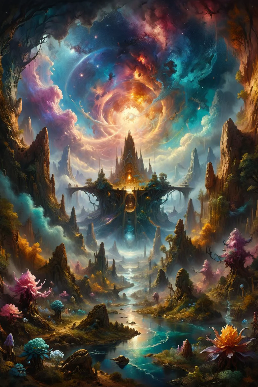 style of Kim Keever, dark-deep space hypnotic colors, realistic time-journey in hyperspace insane, action painting, huge detailed scene,
<lora:add-detail-xl:0.85>,
<lora:LaxpeintXL-2.0:0.6> digital painting
<lora:EnvyBetterHiresFixXL01:1.0>,
<lora:XL_more_art-full:0.5>
<lora:extremely_detailed:1.0>, extremely detailed,
<lora:ral-fntsyrlms-sdxl:0.8> ral-fntsyrlms,