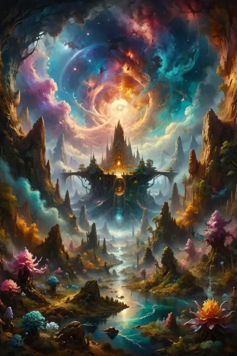 style of Kim Keever, dark-deep space hypnotic colors, realistic time-journey in hyperspace insane, action painting, huge detailed scene,
<lora:add-detail-xl:0.85>,
<lora:LaxpeintXL-2.0:0.6> digital painting
<lora:EnvyBetterHiresFixXL01:1.0>,
<lora:XL_more_art-full:0.5>
<lora:extremely_detailed:1.0>, extremely detailed,
<lora:ral-fntsyrlms-sdxl:0.8> ral-fntsyrlms,