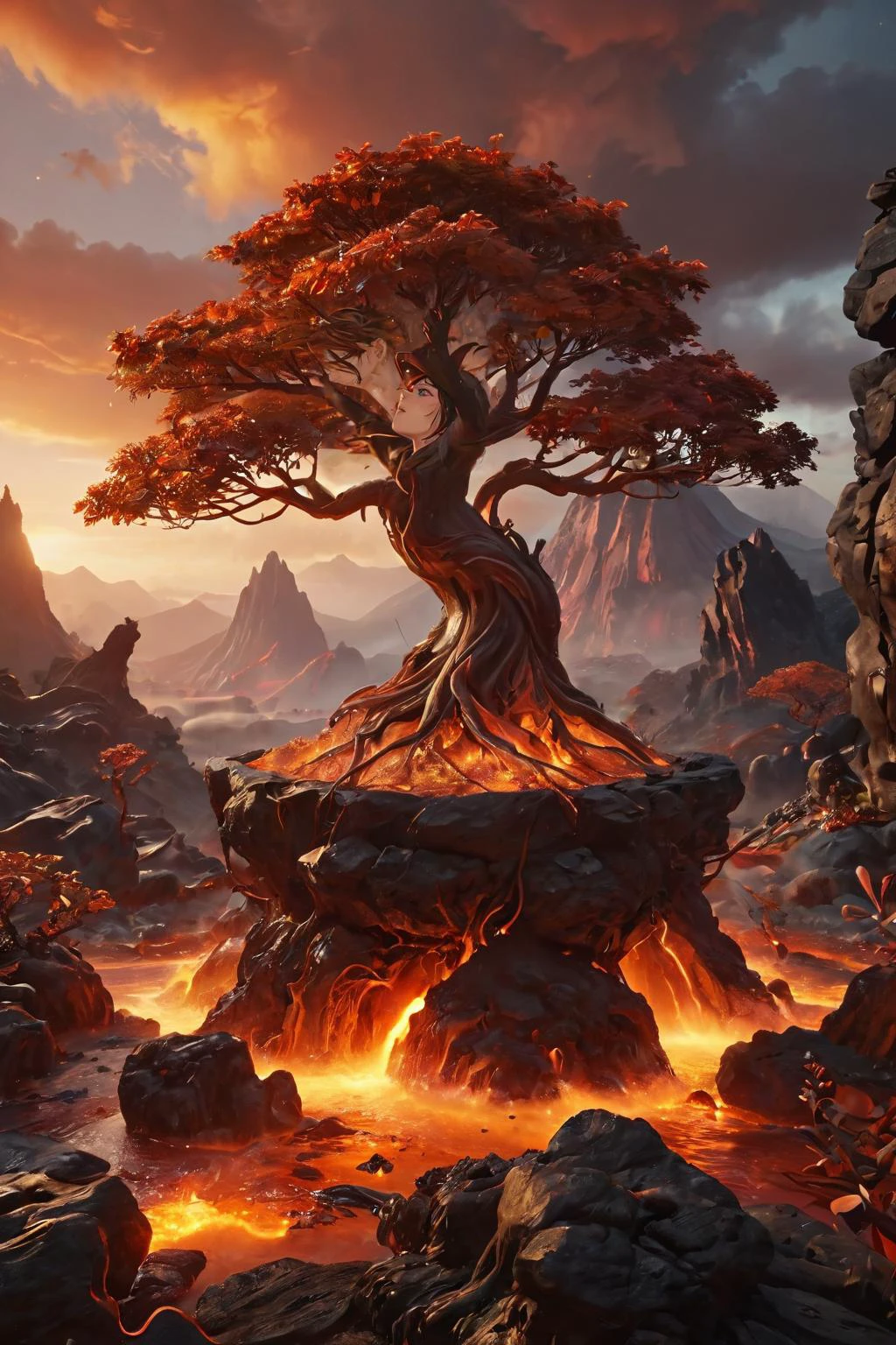 Bonsai tree growing through lava on a mountain, the branches are dripping of glowing lava , crimson sky with global illumination
Movie Poster, cinematic light, Professional Art
many details, extreme detailed, full of details,
Wide range of colors., Dramatic,Dynamic,Cinematic,Sharp details
Insane quality. Insane resolution. Insane details. Masterpiece. 32k resolution.
<lora:ral-fntsyrlms-sdxl:0.5> ral-fntsyrlms <lora:add-detail-xl:0.8> <lora:Bonsai:0.6>