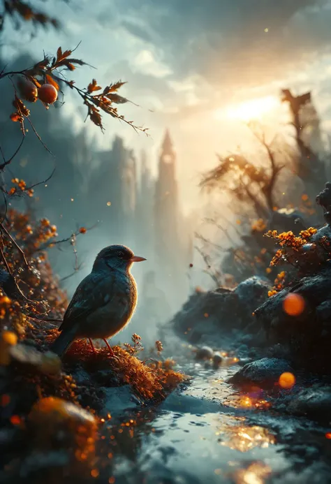 A mesmerizing close-up portrait of a gorgeous little bird illuminated by the soft, golden light of a tranquil morning, with vibrant bokeh balls gently framing its delicate form. The image is rendered in sharp detail, capturing every feather and intricate feature of the bird with stunning clarity. Soft, diffused lighting enhances the warmth and radiance of its plumage, while the high-quality bokeh adds a touch of magic to the scene. Multiple image exposures are expertly combined to emphasize the bird's vibrant colors and captivating gaze. This stunning image is rendered in insanely high resolution, realistic, 8k, HD, HDR, XDR, focus + sharpen + wide-angle 8K resolution + HDR10 Ken Burns effect + Adobe Lightroom + rule-of-thirds + high-detailed bark. Canon EOS 5D Mark III, 1/160s, f/8, ISO 100. The resulting image is a masterpiece of nature photography, with lifelike colors and exquisite details that evoke a sense of tranquil beauty. (tranquil yet evocative:1.2)
shimmering digital colors, mixed media, textured paper, overlapping, asymmetrical, abstract, vibrant
many details, extreme detailed, full of details,
Wide range of colors.
Many details everywhere. soft shadows. Low saturation colors. Insane quality. Insane resolution. Insane details. Masterpiece. 32k resolution.
Dramatic,Dynamic,Cinematic,Sharp details
<lora:add-detail-xl:1> <lora:MJ52:1> <lora:ral-apoctvisn-sdxl:1> <lora:zavy-cntrst-sdxl:1>
